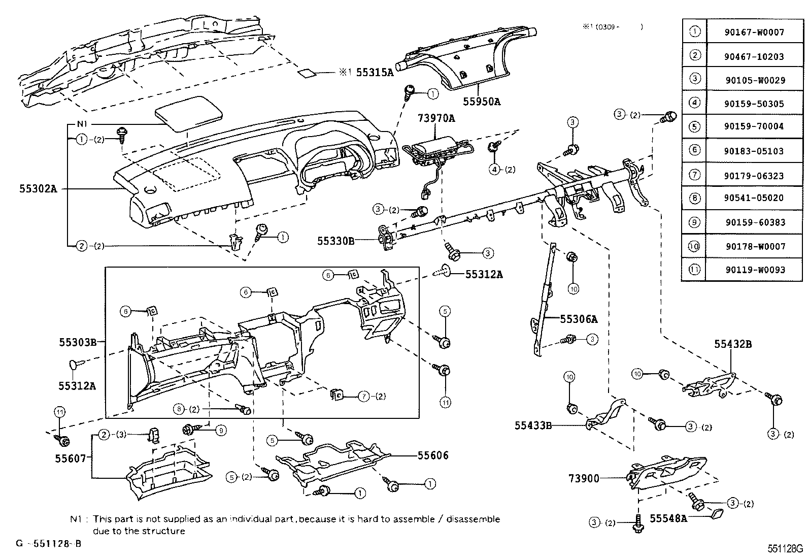 55306-05080 BRACE SUB-ASSY, INSTRUMENT PANEL, NO.1 product image