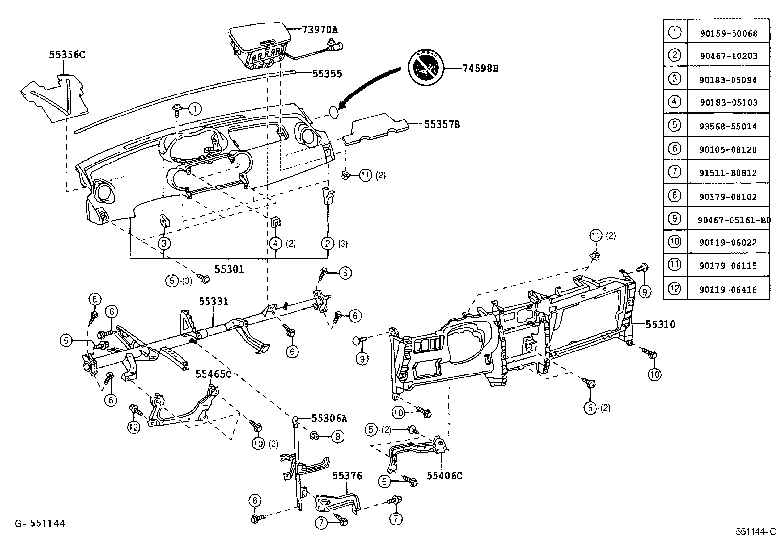 55306-52121 BRACE SUB-ASSY, INSTRUMENT PANEL, NO.1 product image