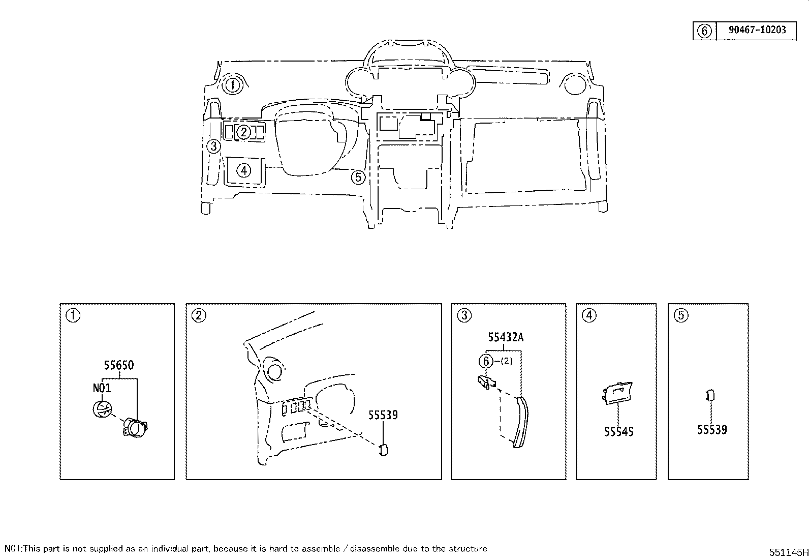 55306-52121 BRACE SUB-ASSY, INSTRUMENT PANEL, NO.1 product image