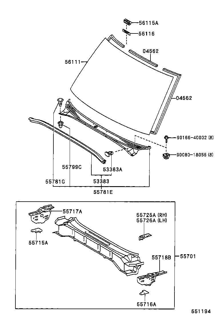 90467-08184 CLIP, COWL TOP VENTILATOR LOUVER product image
