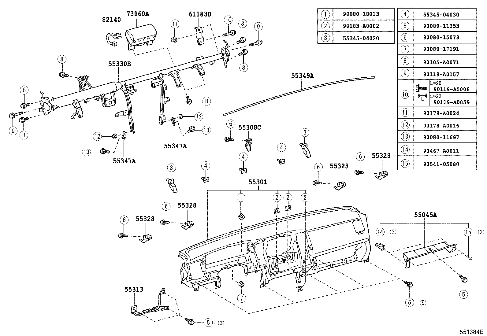 55054-04030 STOPPER SUB-ASSY, GLOVE COMPARTMENT DOOR product image