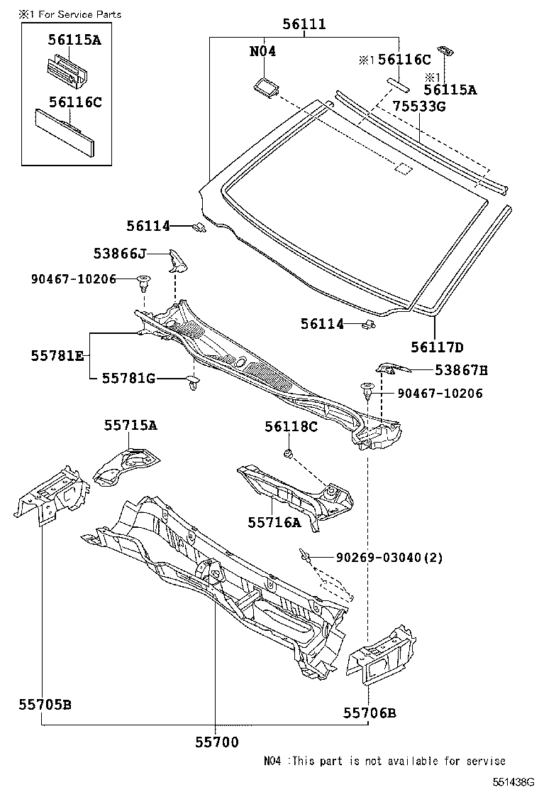 55708-30110 LOUVER SUB-ASSY, COWL TOP VENTILATOR product image