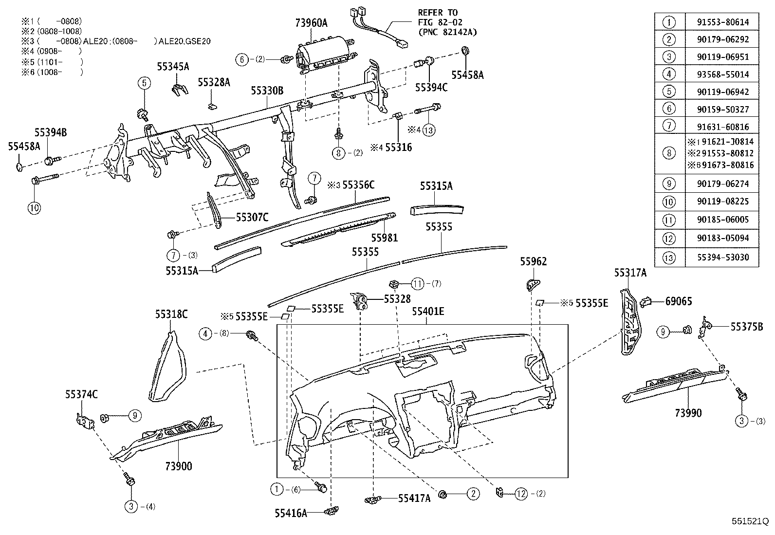 55054-53010 STOPPER SUB-ASSY, GLOVE COMPARTMENT DOOR product image