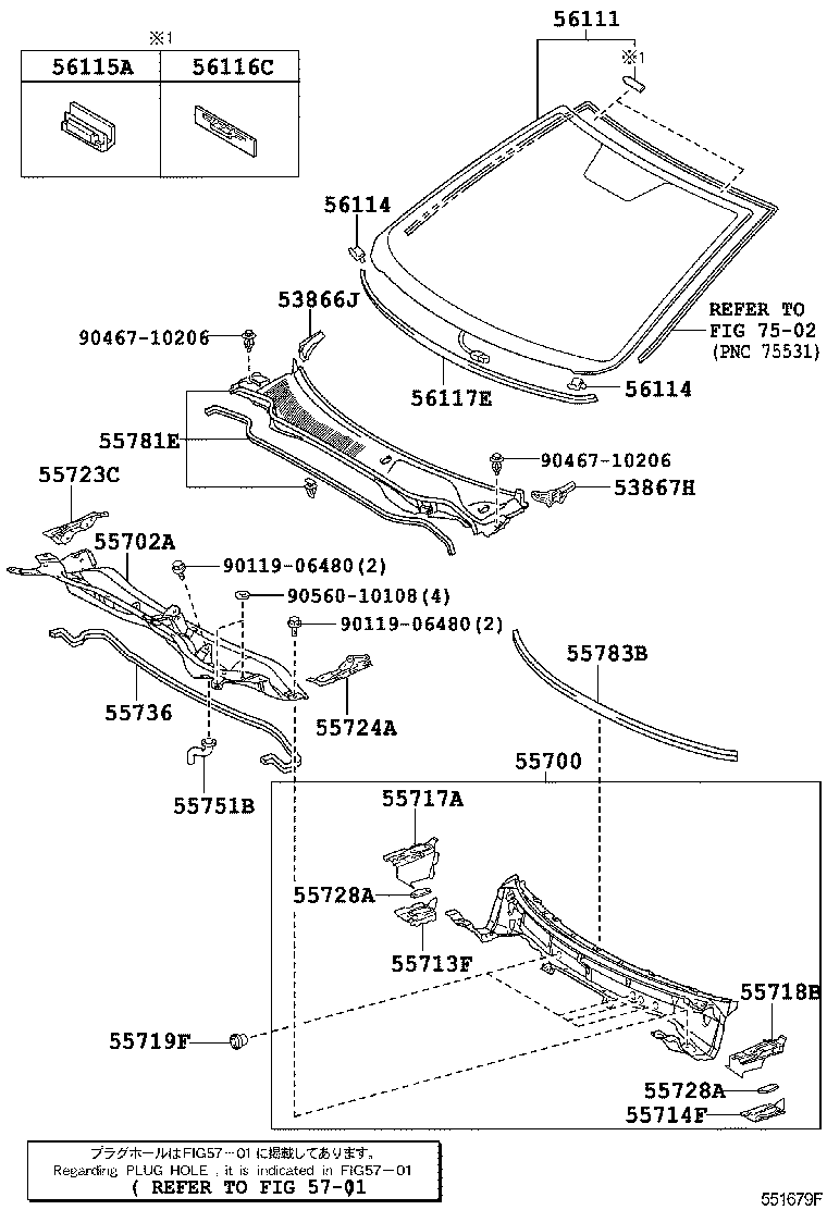 55708-06100 LOUVER SUB-ASSY, COWL TOP VENTILATOR product image