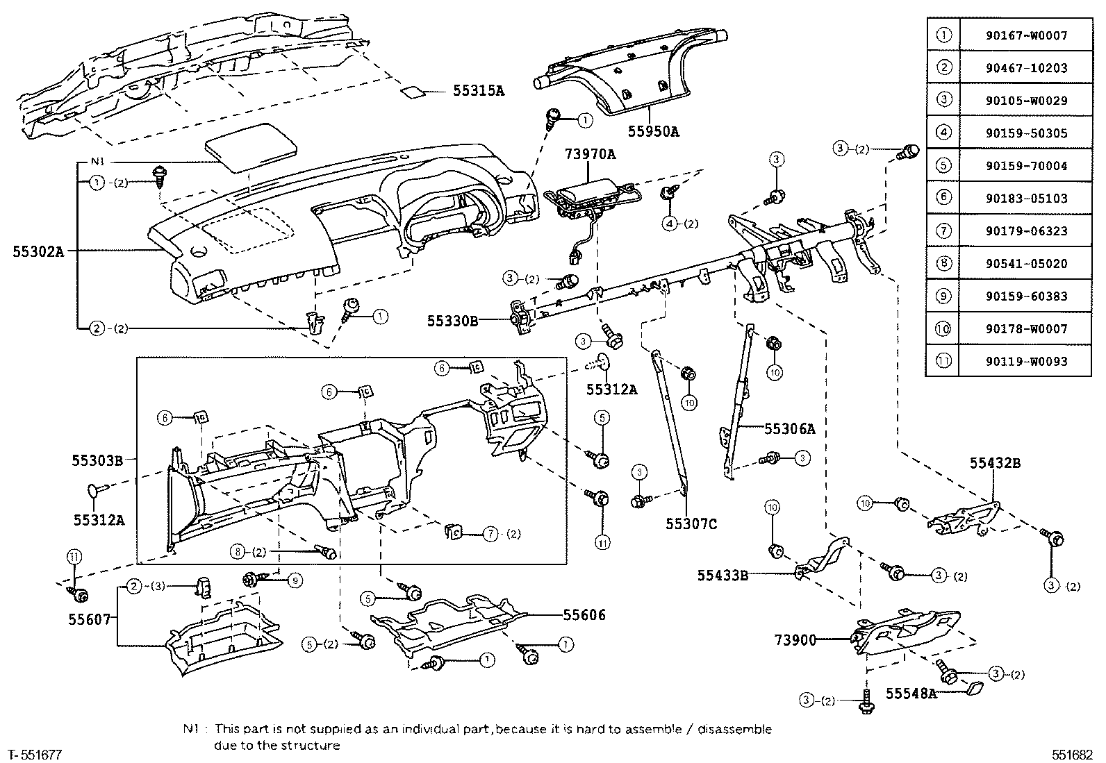 55306-05080 BRACE SUB-ASSY, INSTRUMENT PANEL, NO.1 product image