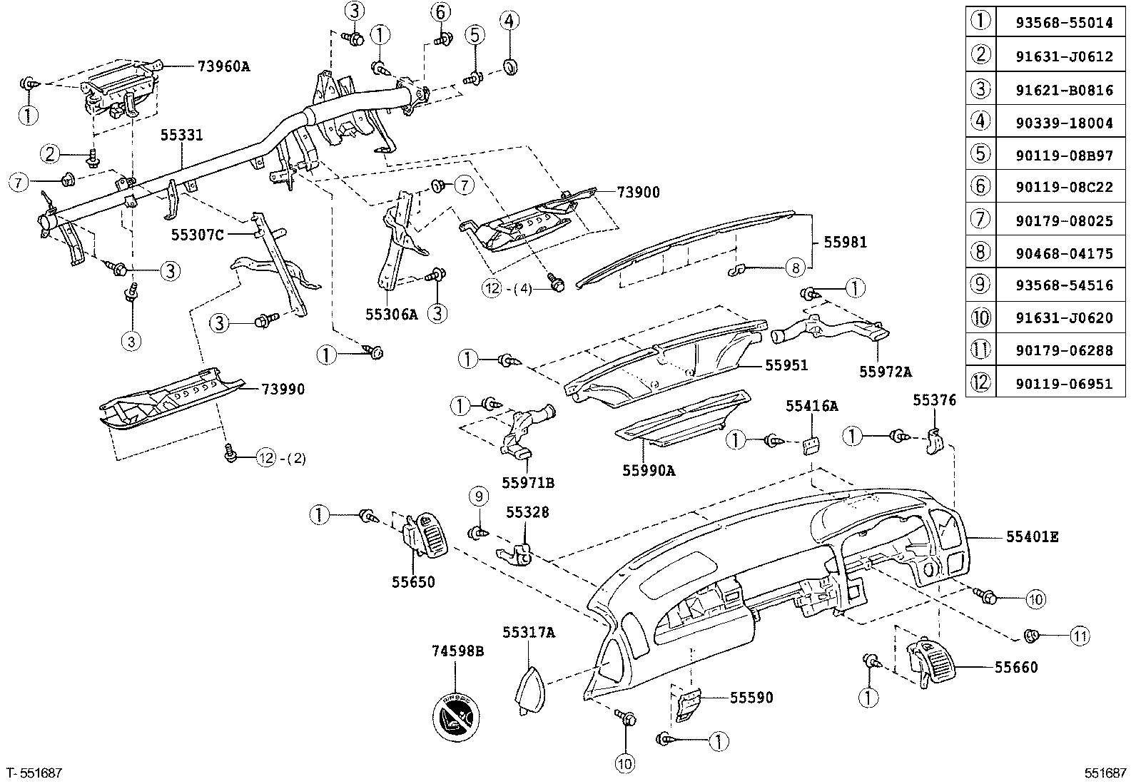 55306-24070 BRACE SUB-ASSY, INSTRUMENT PANEL, NO.1 product image