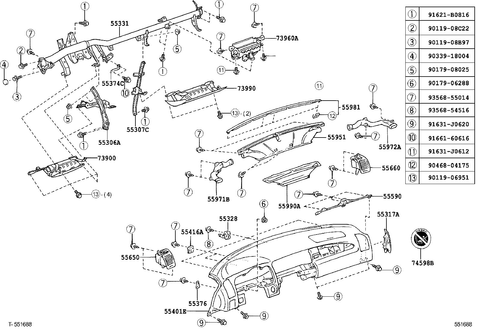 55306-24070 BRACE SUB-ASSY, INSTRUMENT PANEL, NO.1 product image