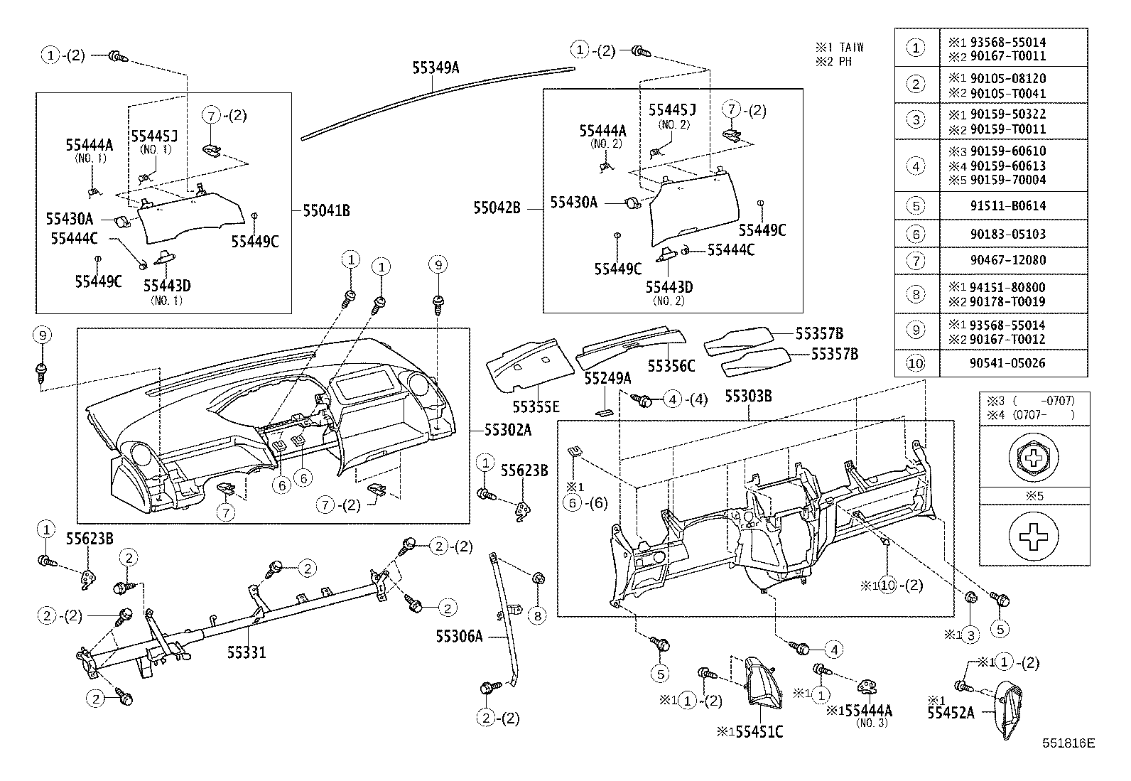 55306-0D130 BRACE SUB-ASSY, INSTRUMENT PANEL, NO.1 product image