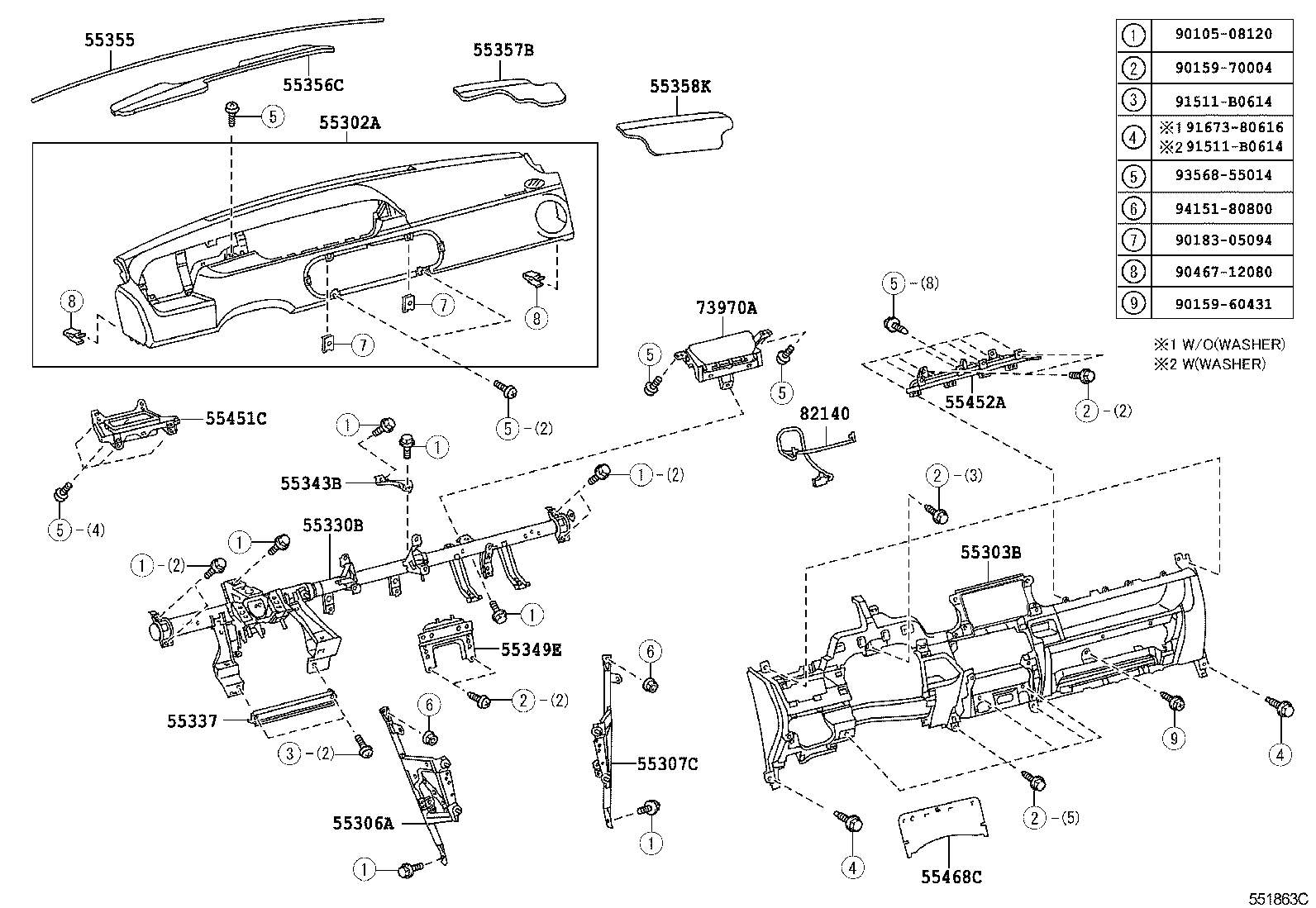55306-12430 BRACE SUB-ASSY, INSTRUMENT PANEL, NO.1 product image