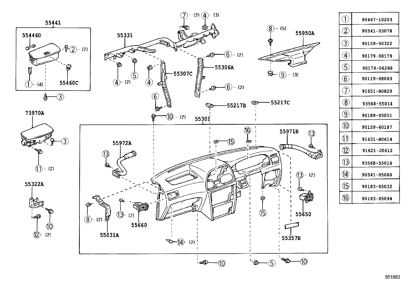 55306-28130 BRACE SUB-ASSY, INSTRUMENT PANEL, NO.1 product image