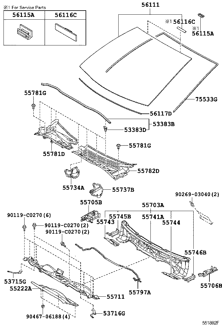 53383-02120 SEAL, HOOD TO COWL TOP product image