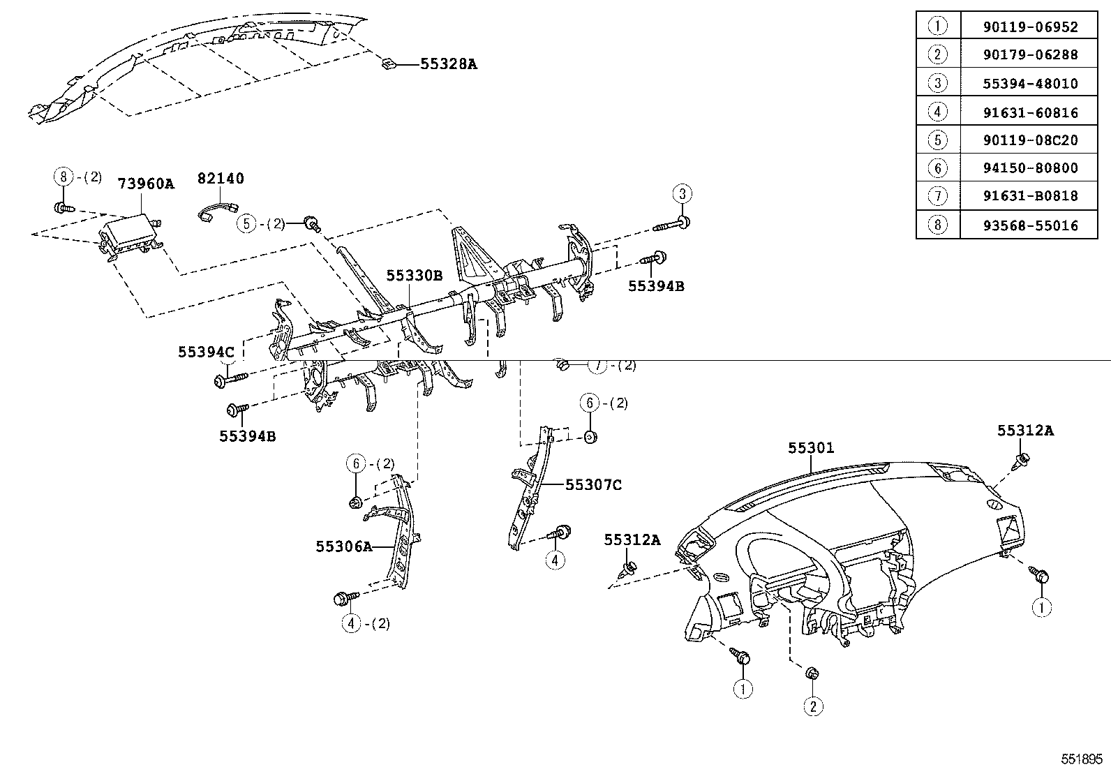 55306-48140 BRACE SUB-ASSY, INSTRUMENT PANEL, NO.1 product image