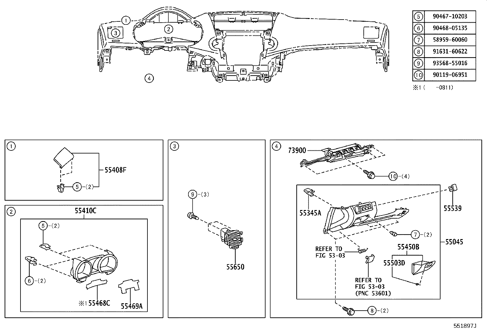 55306-48140 BRACE SUB-ASSY, INSTRUMENT PANEL, NO.1 product image