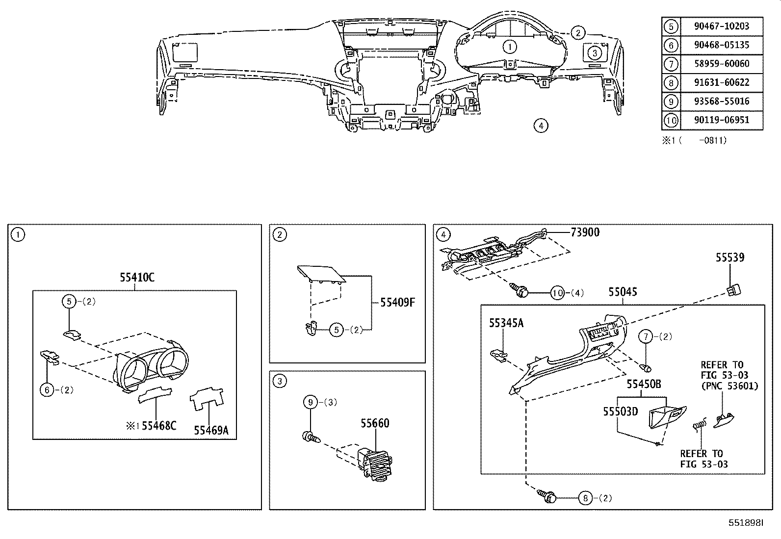 55306-48140 BRACE SUB-ASSY, INSTRUMENT PANEL, NO.1 product image