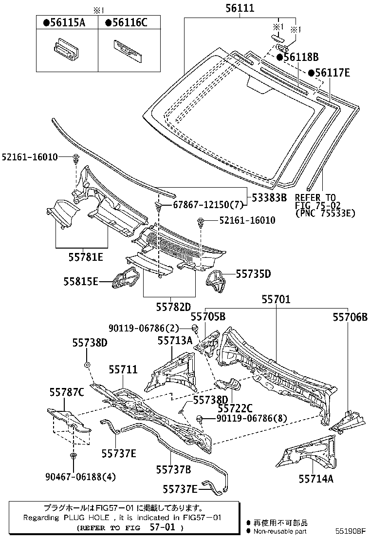 55708-52191 LOUVER SUB-ASSY, COWL TOP VENTILATOR product image
