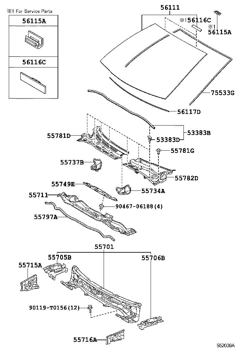 55705-02090 PANEL SUB-ASSY, COWL TOP SIDE, RH product image