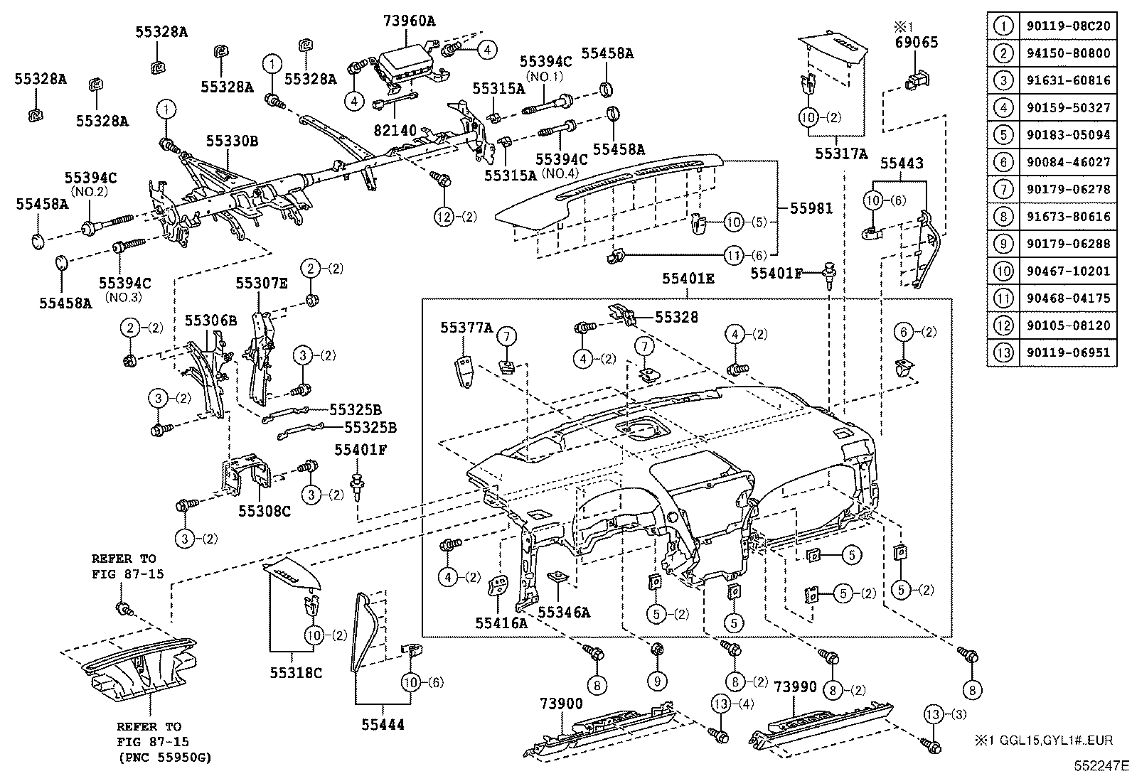 55054-48050 STOPPER SUB-ASSY, GLOVE COMPARTMENT DOOR product image