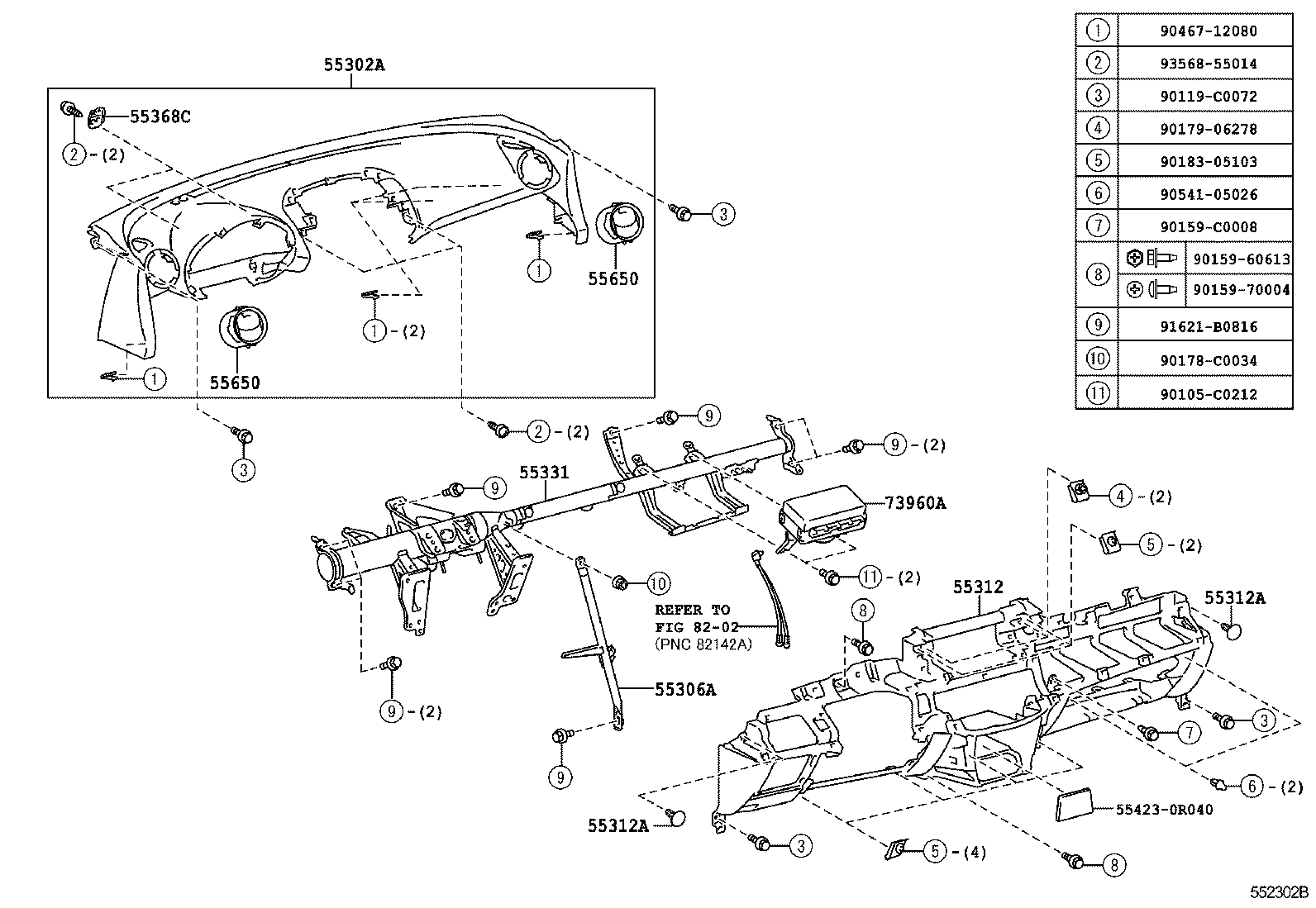 55306-0R020 BRACE SUB-ASSY, INSTRUMENT PANEL, NO.1 product image