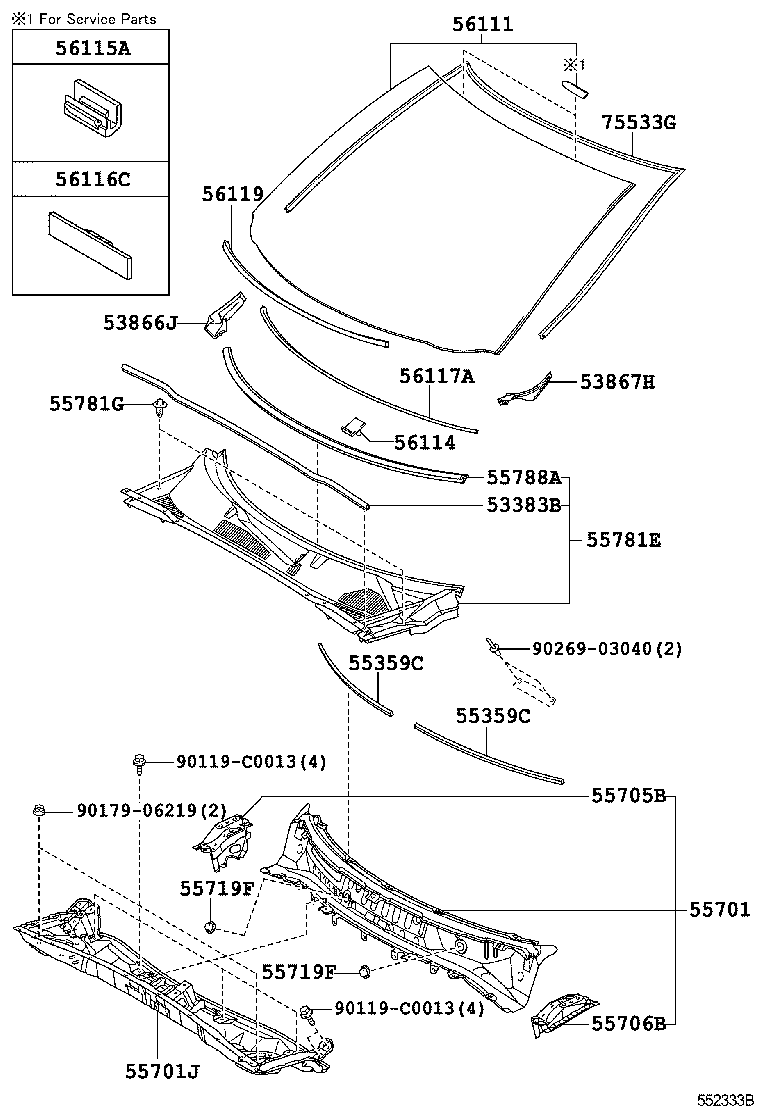 55701-0E040 PANEL SUB-ASSY, COWL TOP, OUTER product image