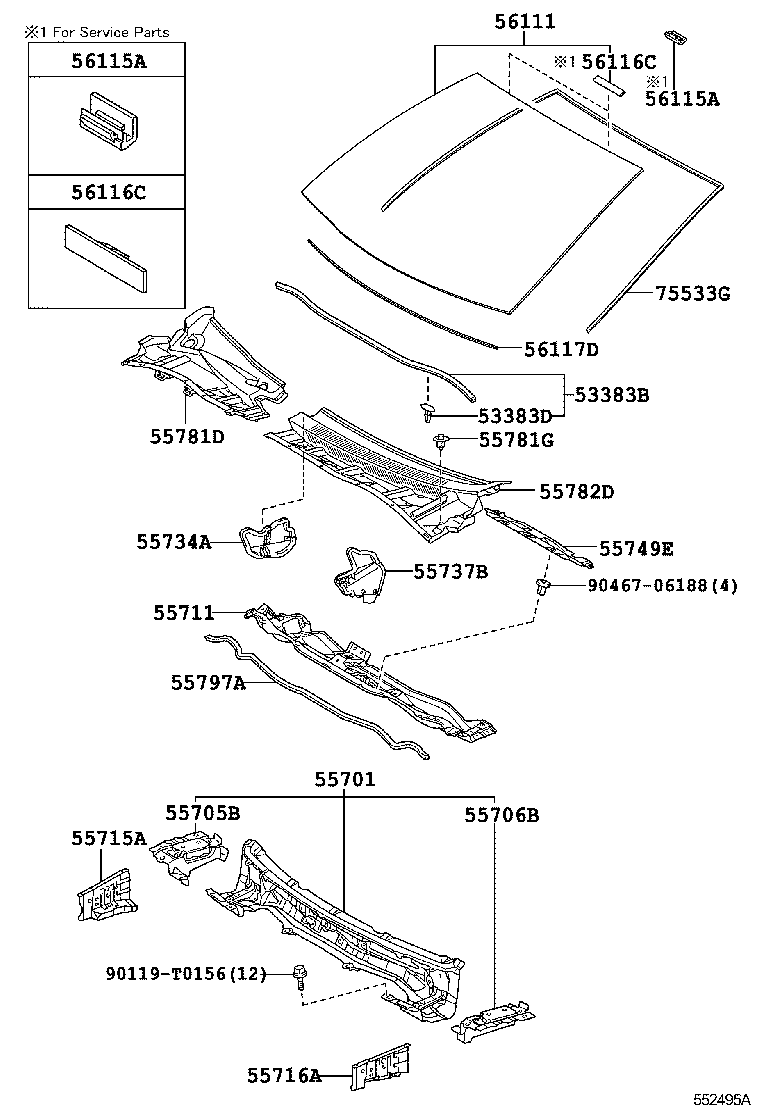 55705-02090 PANEL SUB-ASSY, COWL TOP SIDE, RH product image