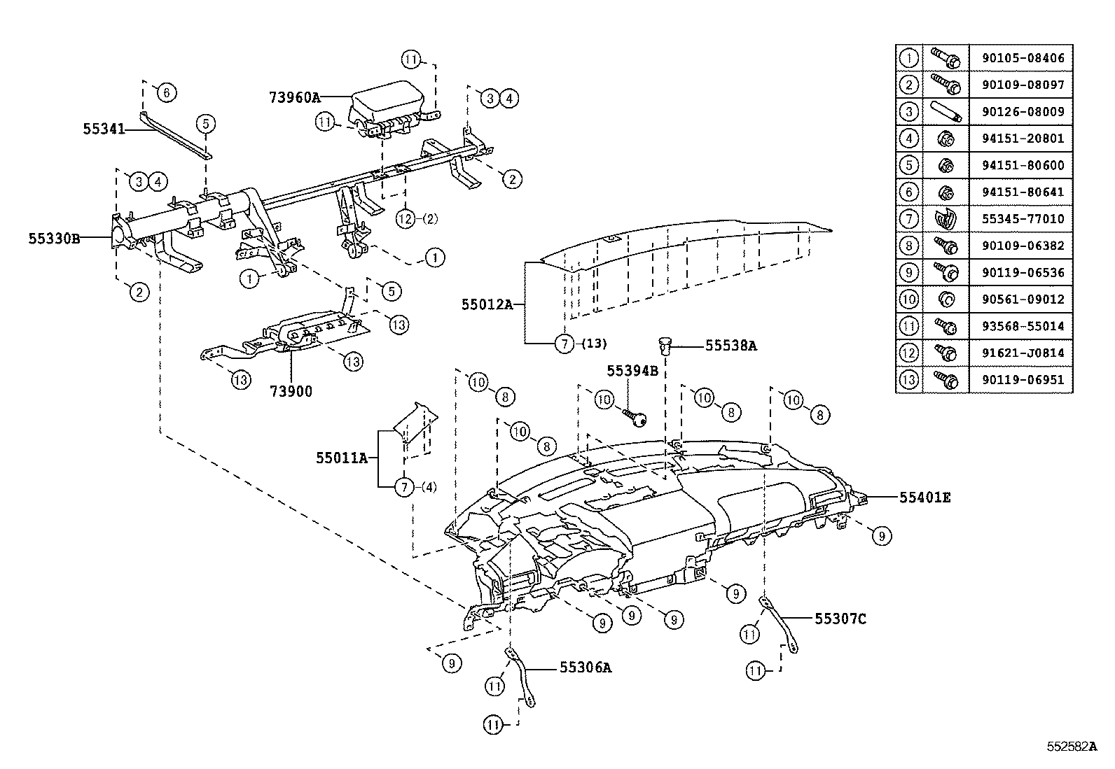 55306-77010 BRACE SUB-ASSY, INSTRUMENT PANEL, NO.1 product image