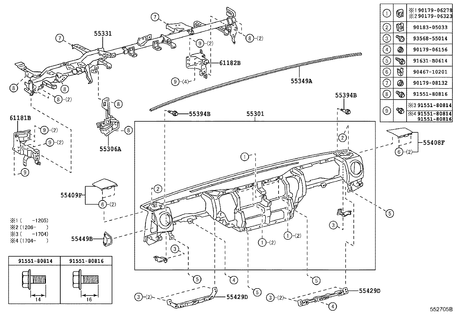 55306-37101 BRACE SUB-ASSY, INSTRUMENT PANEL, NO.1 product image