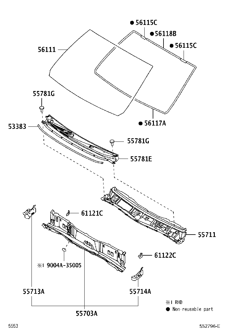 55708-BZ030 LOUVER SUB-ASSY, COWL TOP VENTILATOR product image