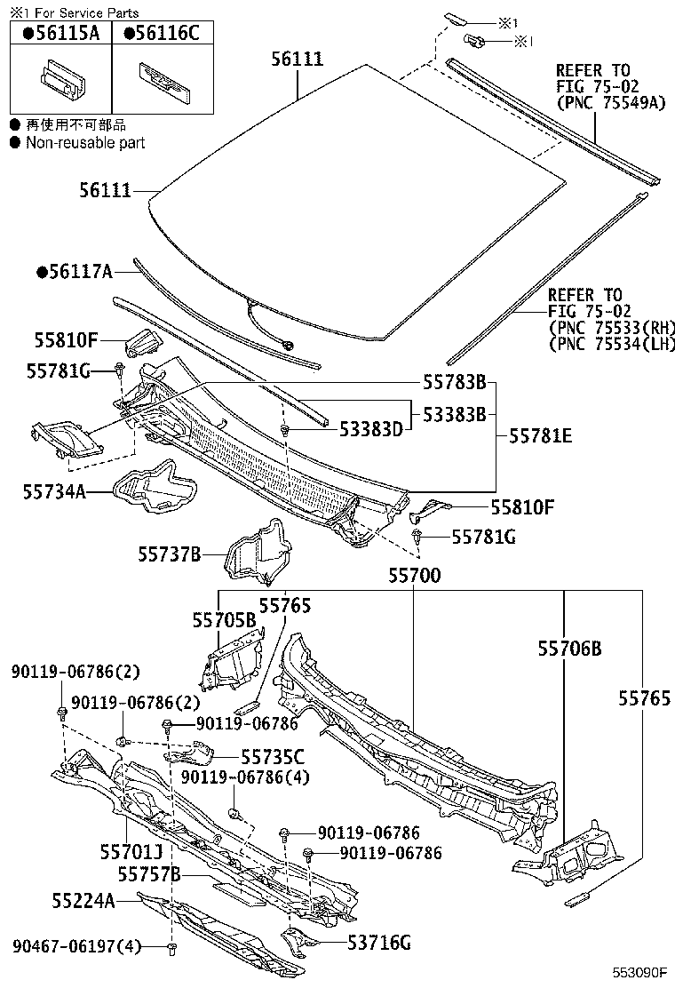 55708-47150 LOUVER SUB-ASSY, COWL TOP VENTILATOR product image