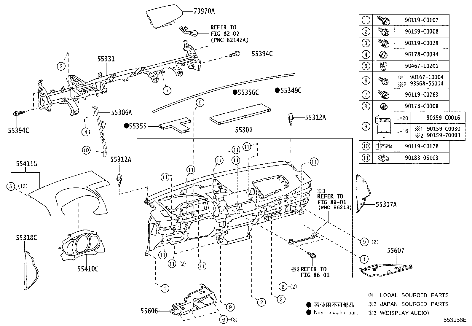 55306-0D210 BRACE SUB-ASSY, INSTRUMENT PANEL, NO.1 product image