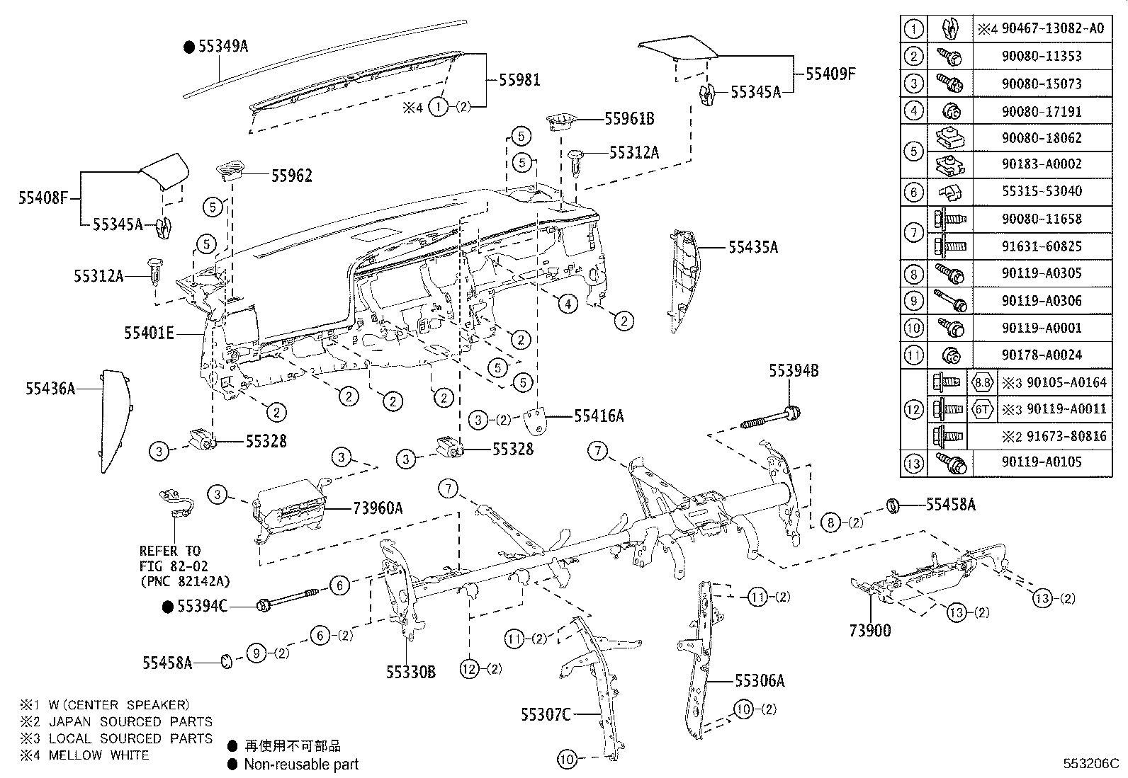 55306-0E070 BRACE SUB-ASSY, INSTRUMENT PANEL, NO.1 product image