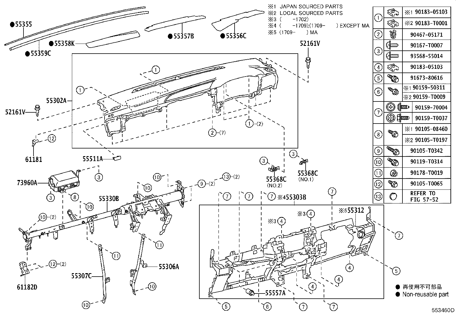 55306-KK040 BRACE SUB-ASSY, INSTRUMENT PANEL, NO.1 product image