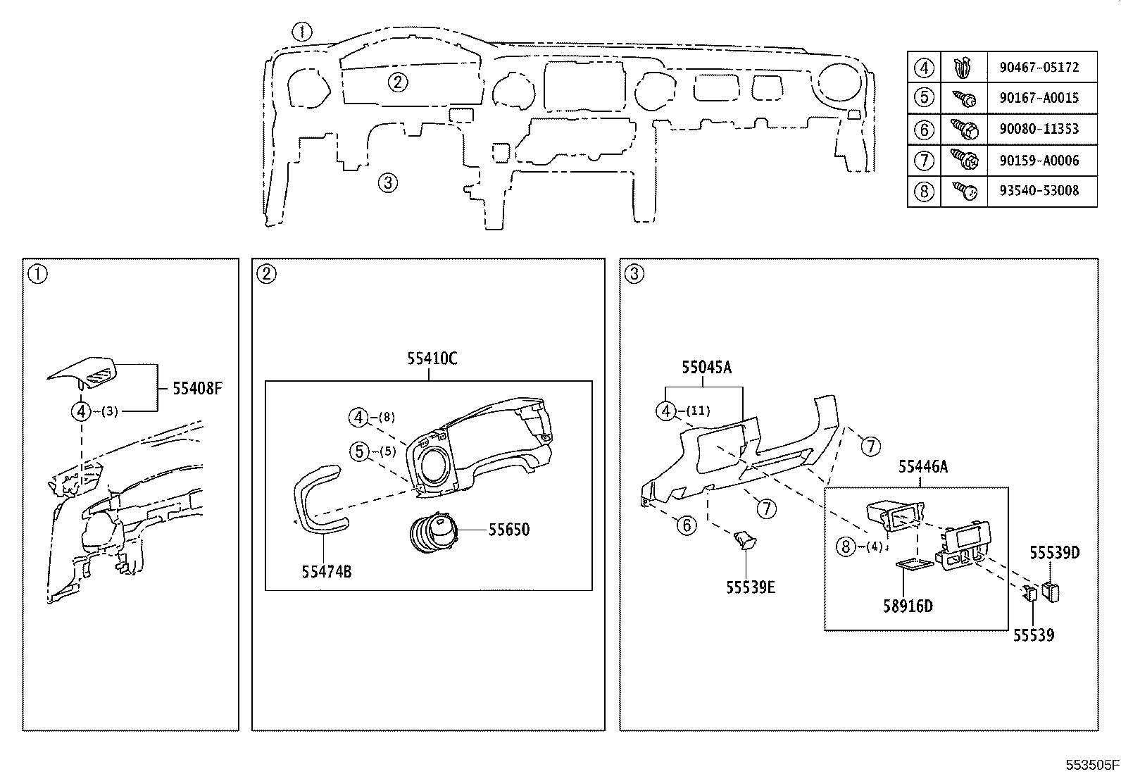 55054-04030 STOPPER SUB-ASSY, GLOVE COMPARTMENT DOOR product image