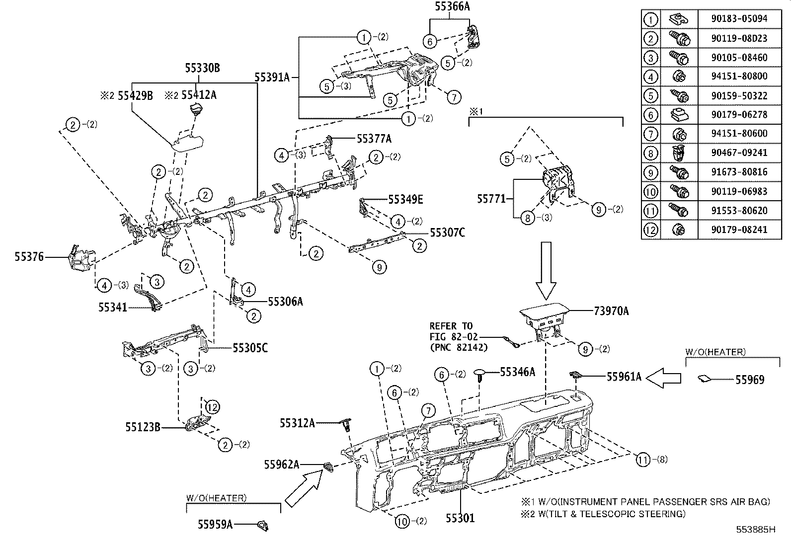 55306-36060 BRACE SUB-ASSY, INSTRUMENT PANEL, NO.1 product image