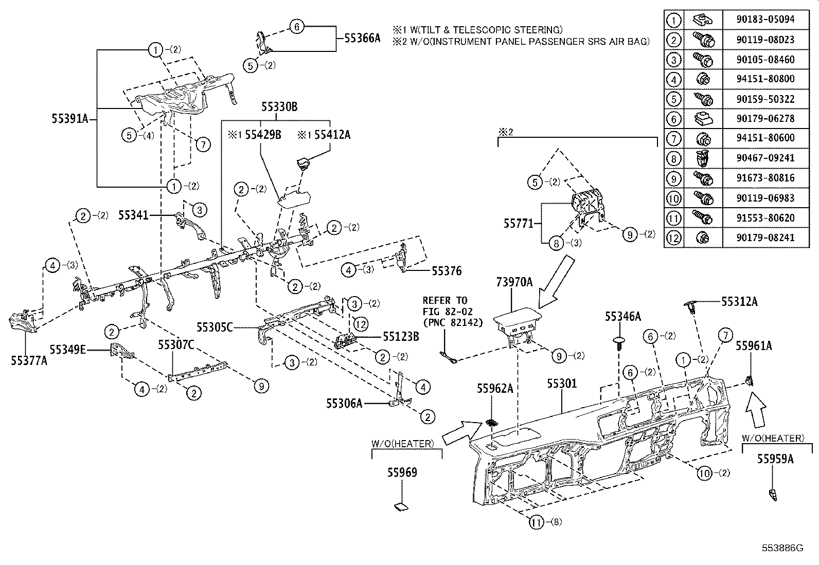 55306-36060 BRACE SUB-ASSY, INSTRUMENT PANEL, NO.1 product image