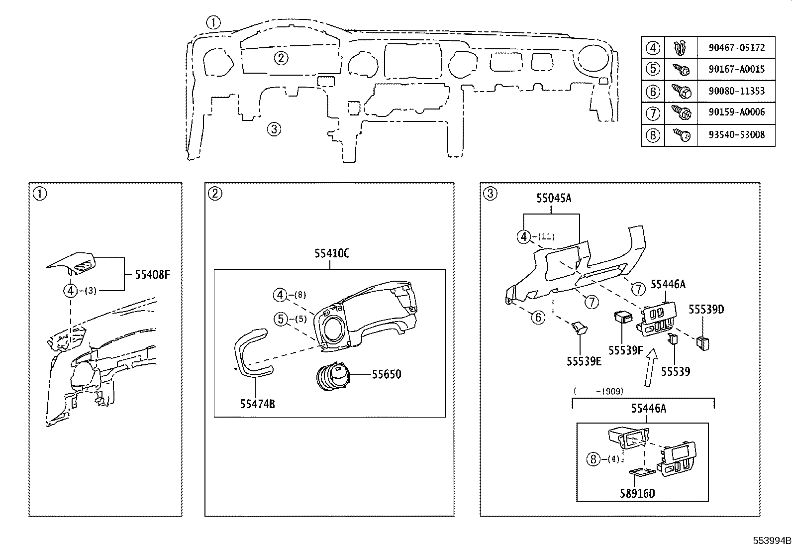 55054-04030 STOPPER SUB-ASSY, GLOVE COMPARTMENT DOOR product image