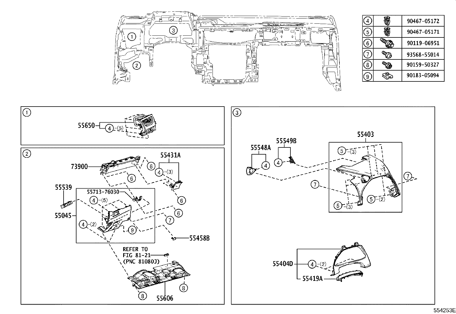 55405-76040 PANEL SUB-ASSY, INSTRUMENT CLUSTER FINISH, CENTER product image