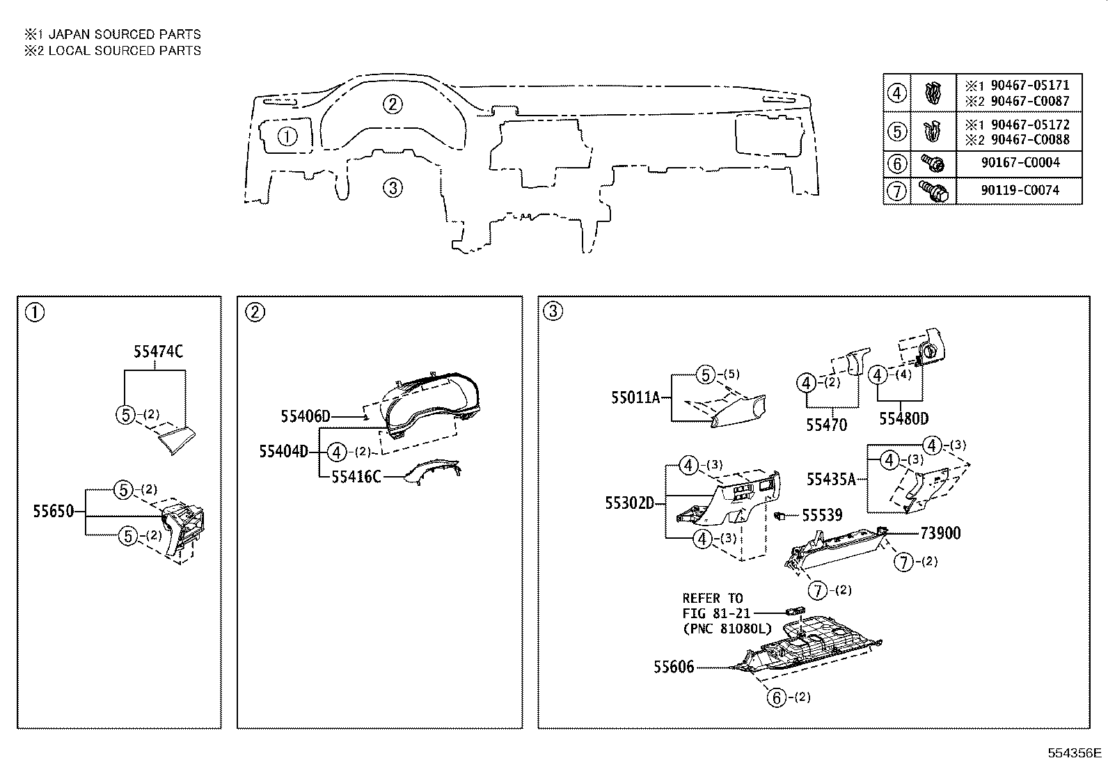 55405-07050 PANEL SUB-ASSY, INSTRUMENT CLUSTER FINISH, CENTER product image