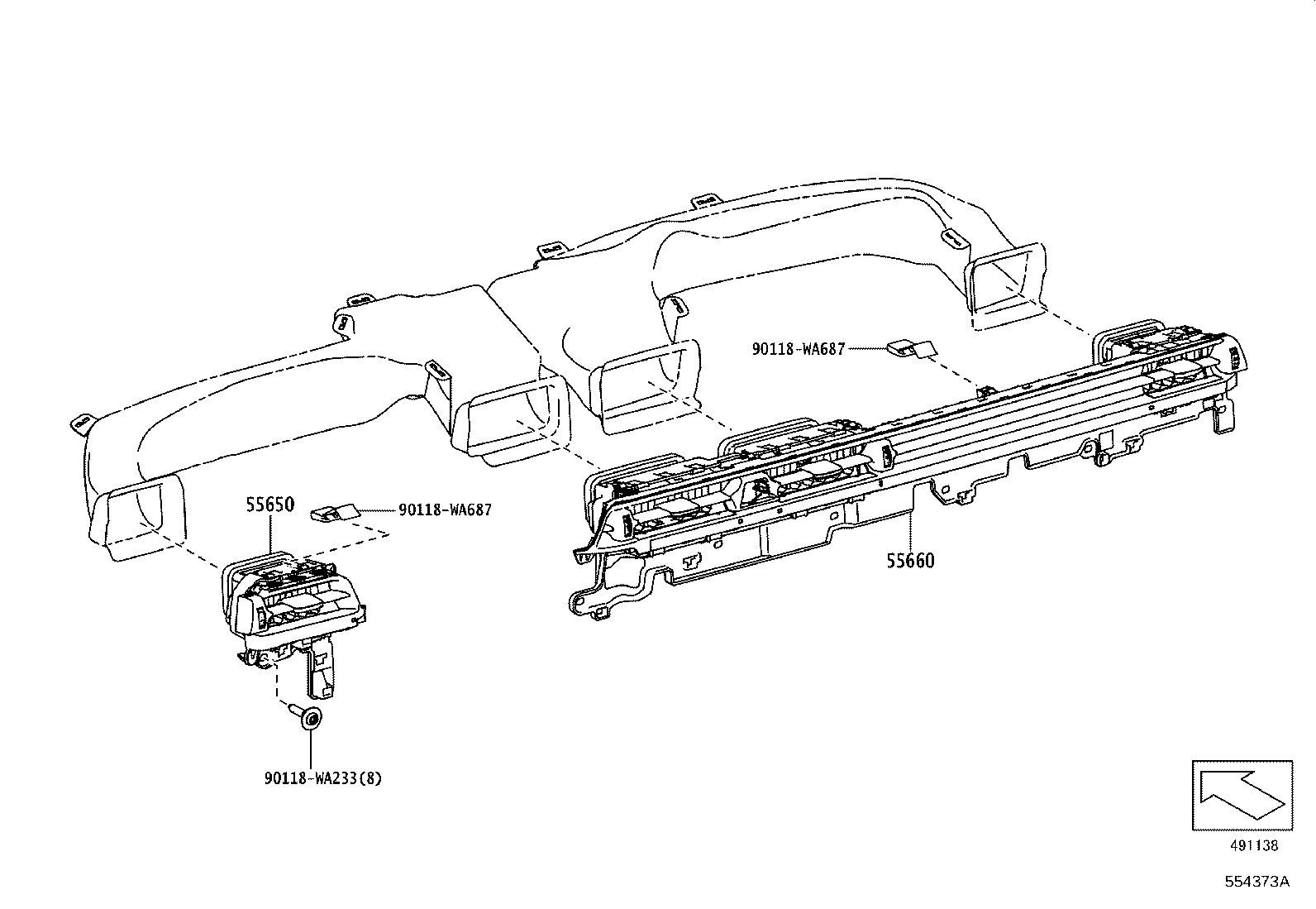 55054-WAA01 STOPPER SUB-ASSY, GLOVE COMPARTMENT DOOR product image