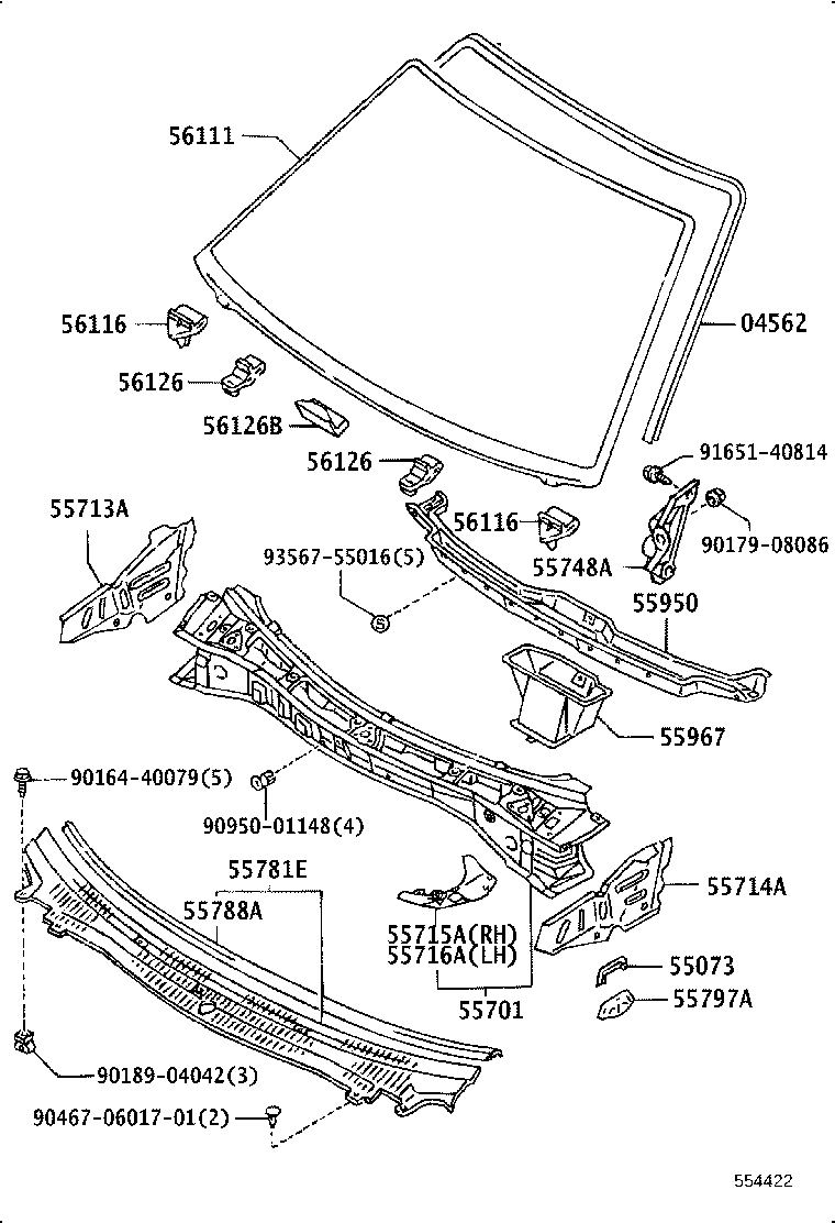 55708-20040 LOUVER SUB-ASSY, COWL TOP VENTILATOR product image