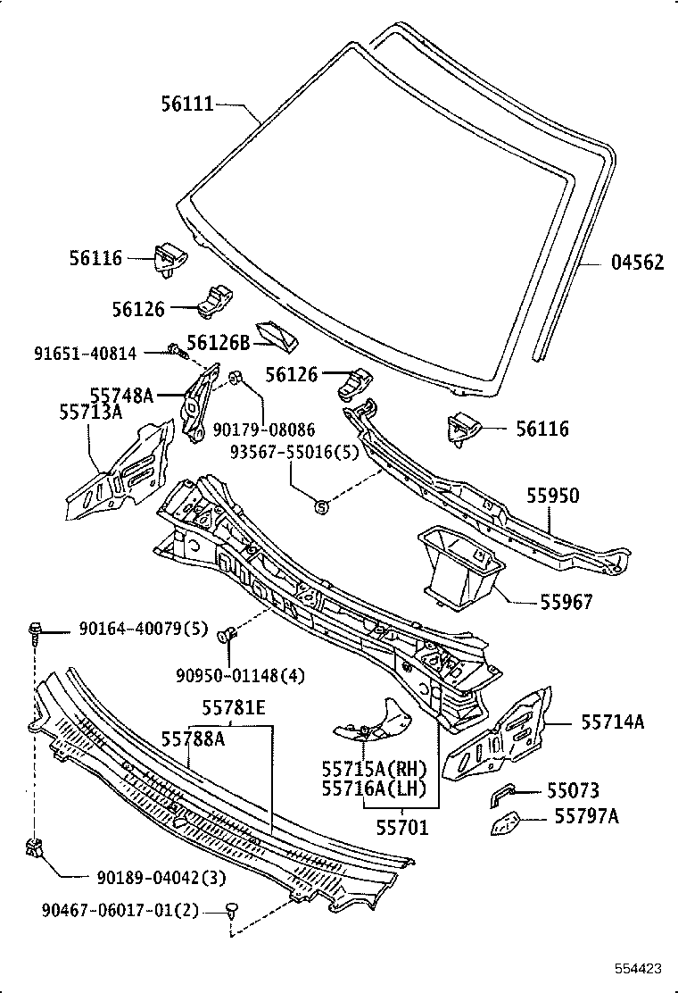 55708-20040 LOUVER SUB-ASSY, COWL TOP VENTILATOR product image
