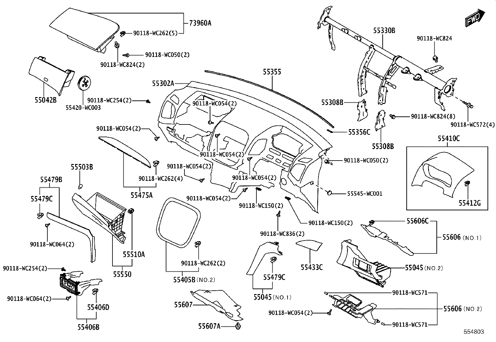 55042-WC001 DOOR SUB-ASSY, INSTRUMENT PANEL BOX, NO.2 product image