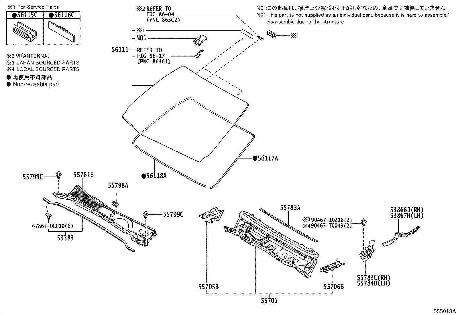 55708-0K341 LOUVER SUB-ASSY, COWL TOP VENTILATOR product image