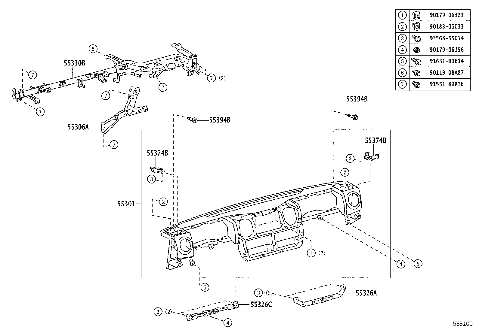 55306-37074 BRACE SUB-ASSY, INSTRUMENT PANEL, NO.1 product image