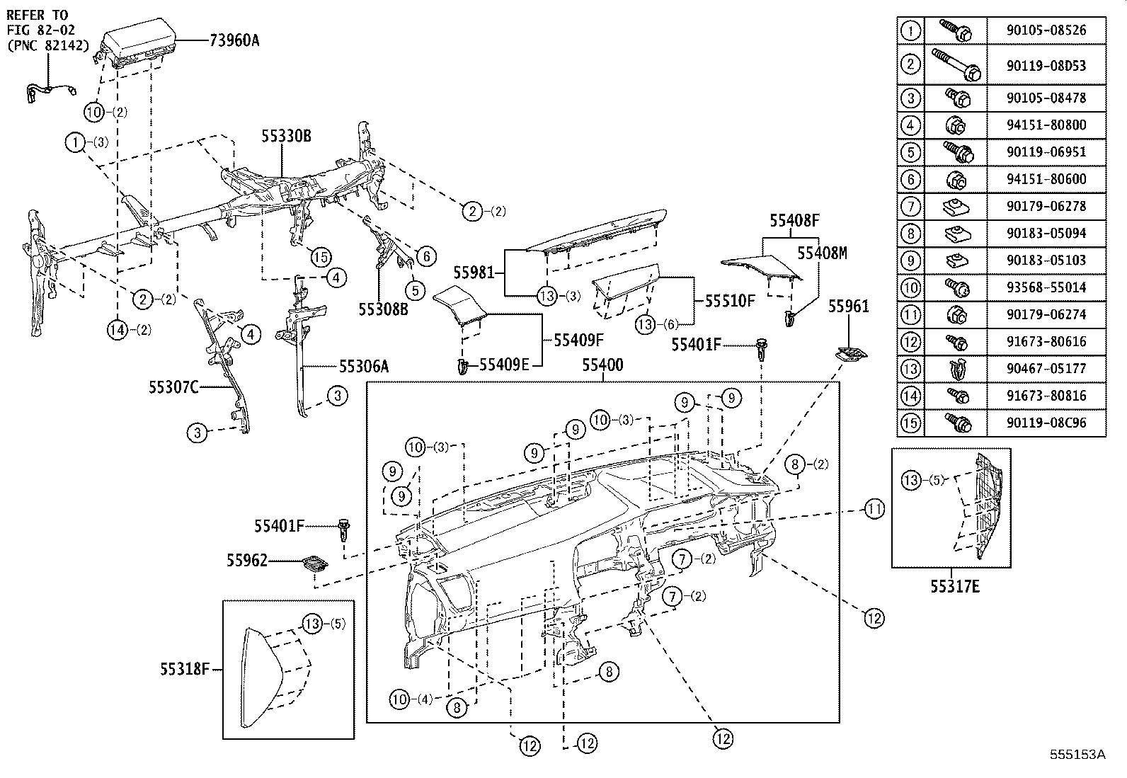 55306-78040 BRACE SUB-ASSY, INSTRUMENT PANEL, NO.1 product image