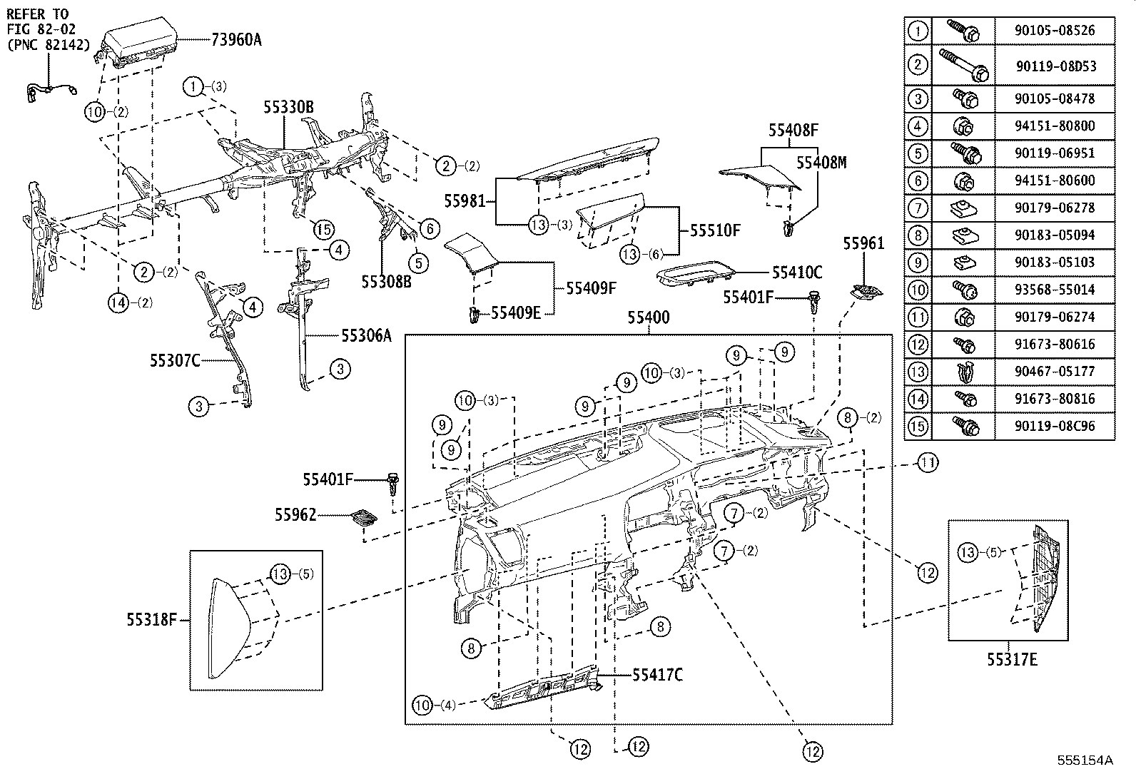 55306-78040 BRACE SUB-ASSY, INSTRUMENT PANEL, NO.1 product image