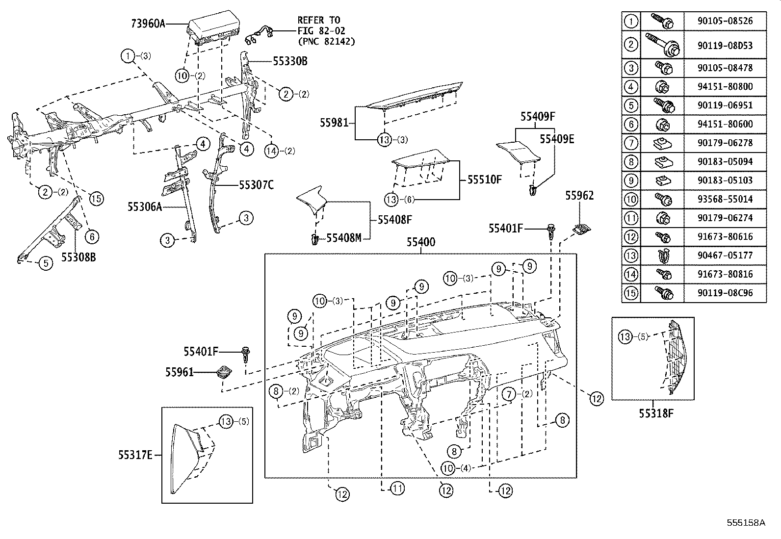 55306-78040 BRACE SUB-ASSY, INSTRUMENT PANEL, NO.1 product image
