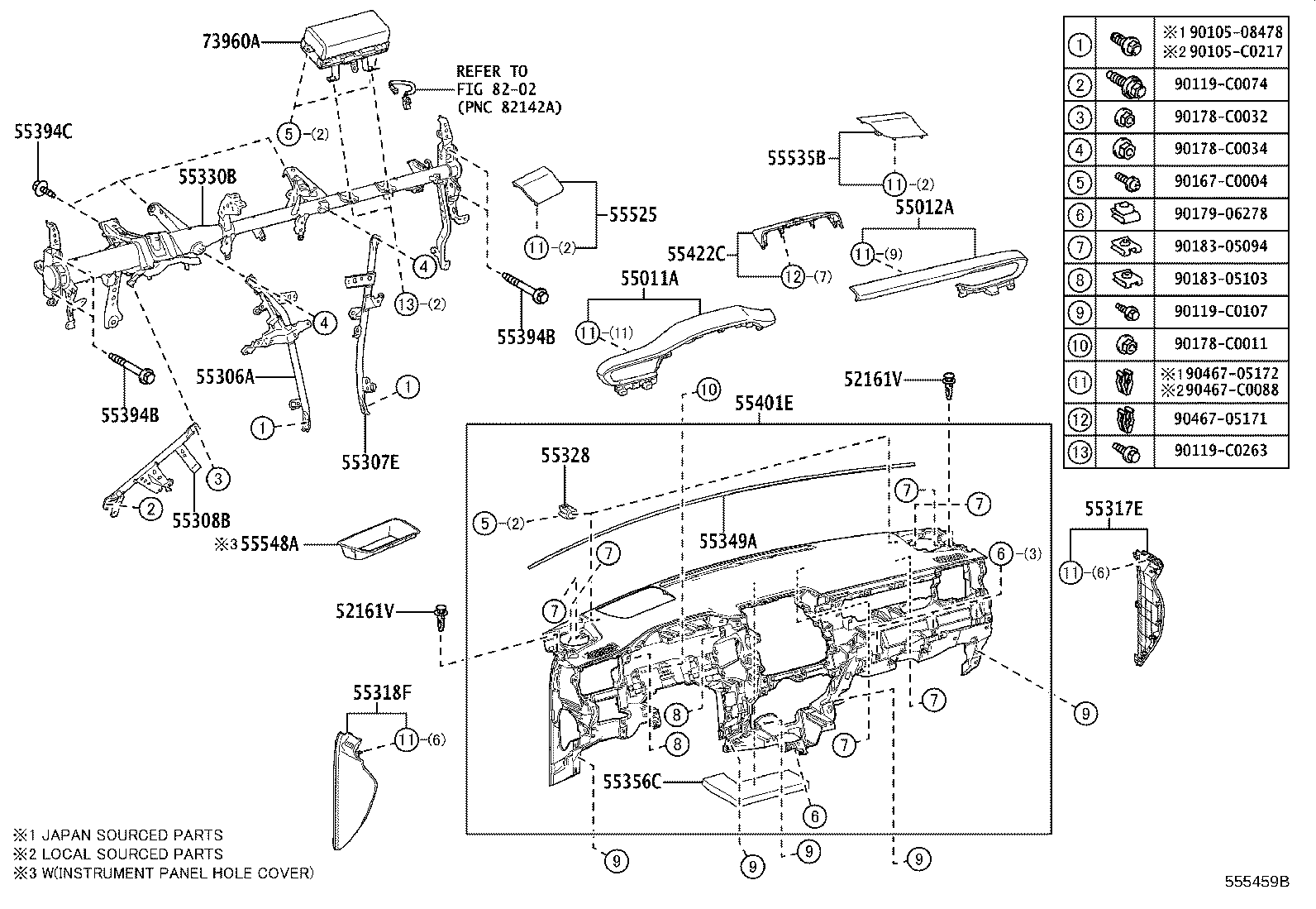 55306-0E150 BRACE SUB-ASSY, INSTRUMENT PANEL, NO.1 product image