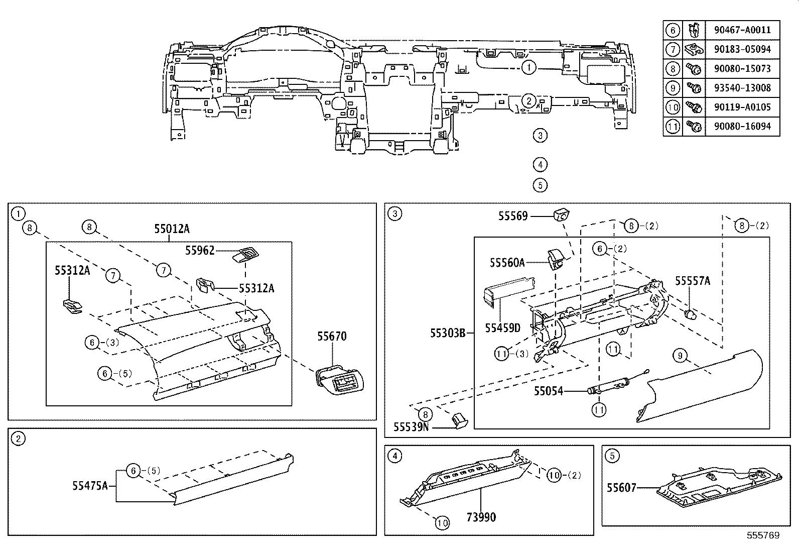 55054-06020 STOPPER SUB-ASSY, GLOVE COMPARTMENT DOOR product image