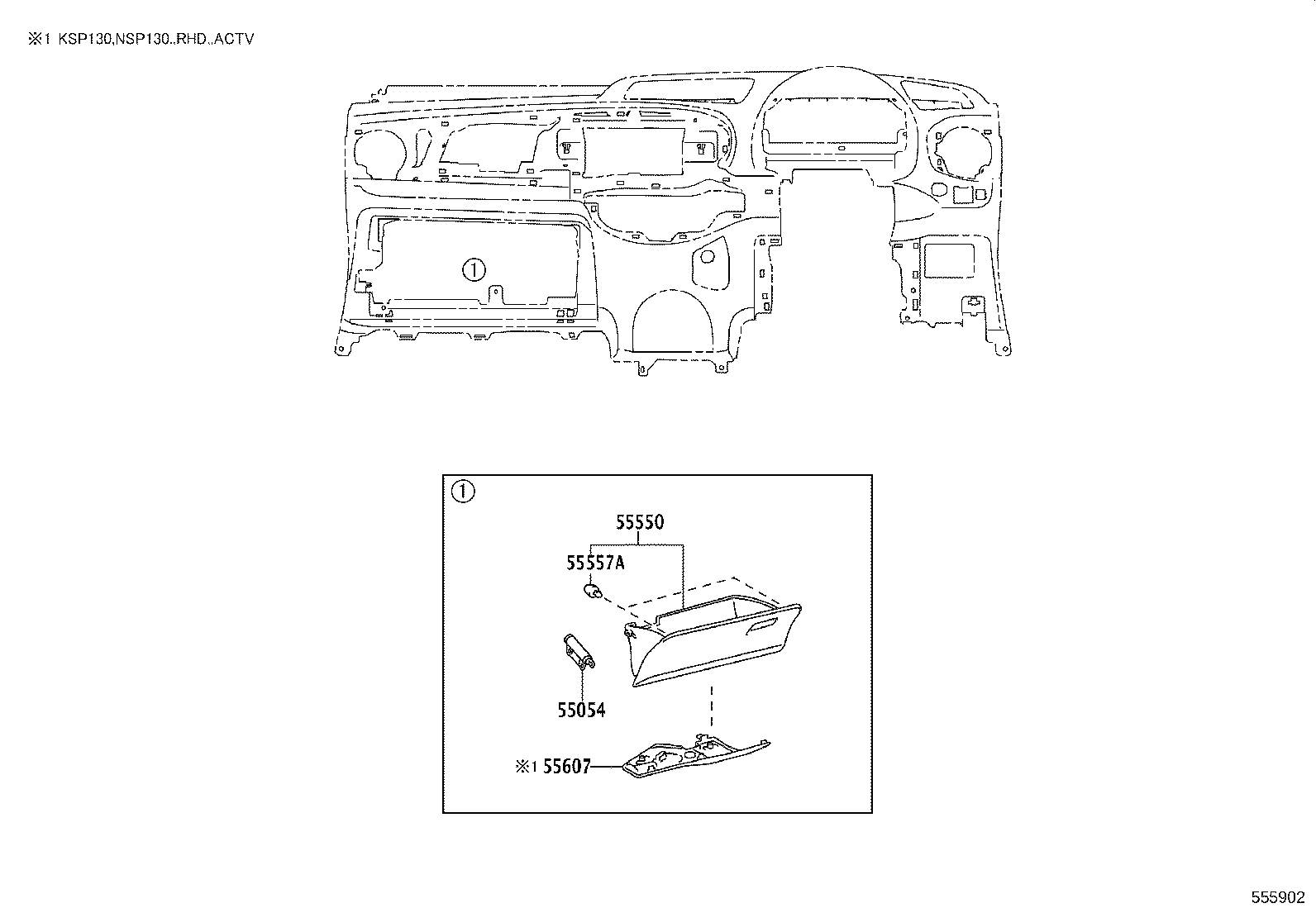 55054-52020 STOPPER SUB-ASSY, GLOVE COMPARTMENT DOOR product image