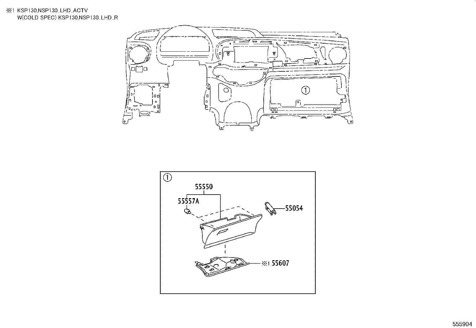 55054-52020 STOPPER SUB-ASSY, GLOVE COMPARTMENT DOOR product image